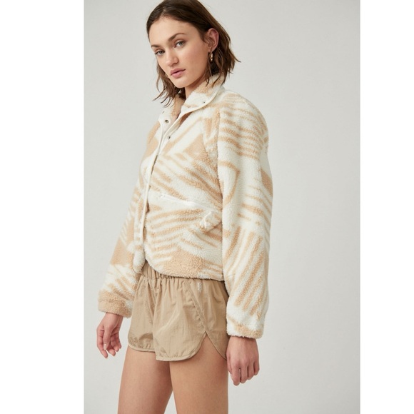 Boho FREE PEOPLE Rocky Ridge Sherpa Bomber Jacket Snow Combo Teddy Coat - Picture 5 of 10